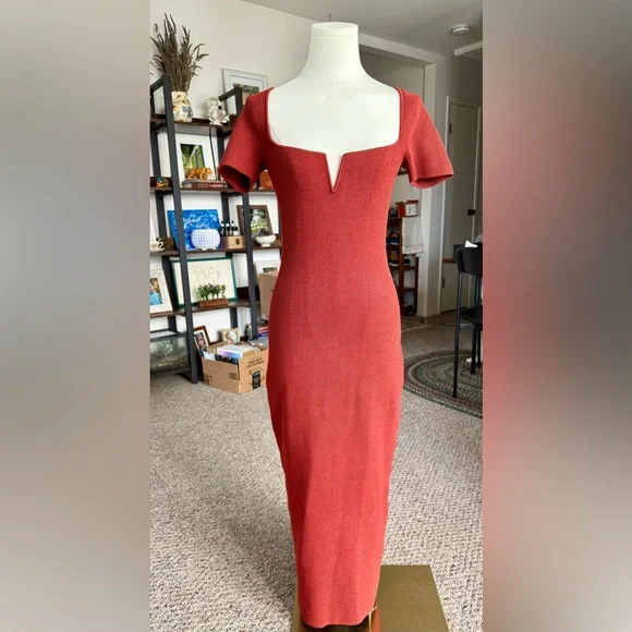 Galvan London Rust Red Freya short sleeve middy dress! 🌹XL. NWT! - Picture 1 of 10